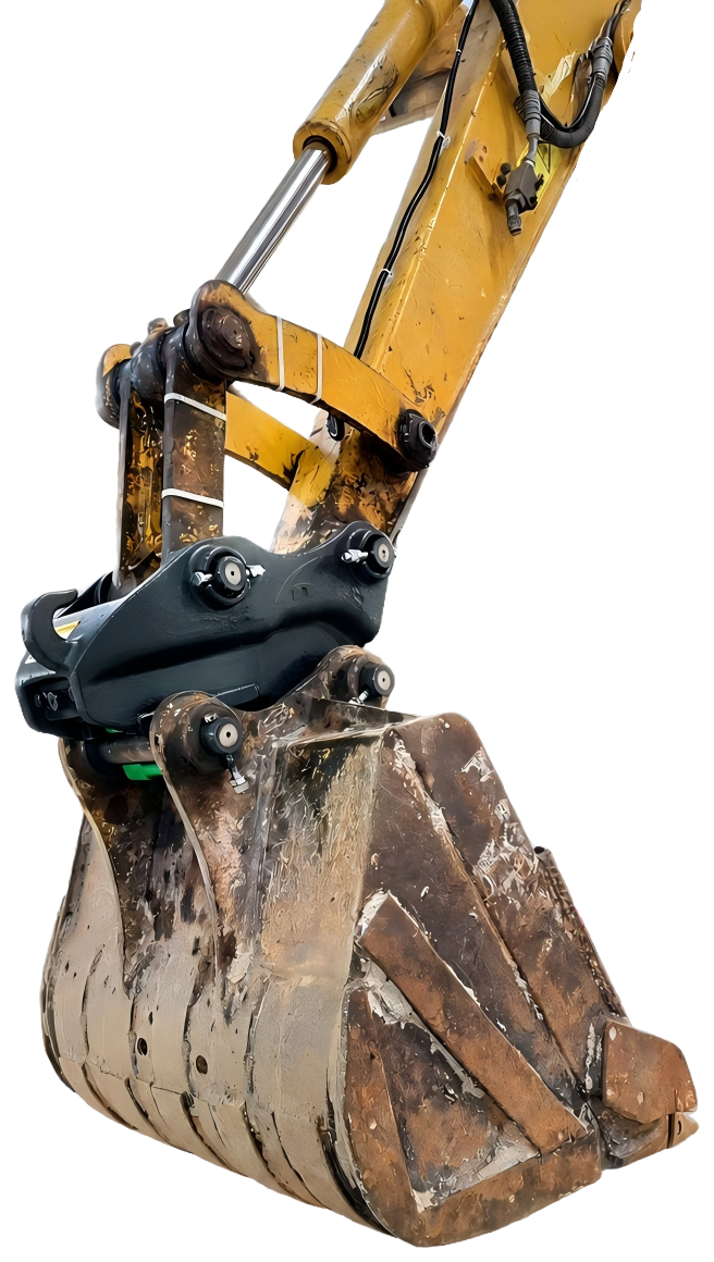 HM Electric Quick Coupler – real product on excavator arm